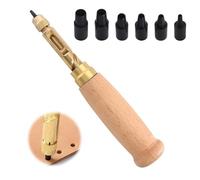Perforadora Japonesa Ajustable, Perforadora de Cuero, Automática de Cinturones, Herramienta de Cuero con 6 Puntas Reemplazables, Broca Ajustable para Proyectos de Arte (Mango de madera)