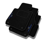 PERFORMANCE Alfombras coche de velour personalizadas adecuado para Volkswagen Passat B5 1996-2005 fijaciones redondas - Standard, Perforado, azul y amarillo -Bordado CNC preciso, ribete perforado de d