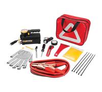 Performance Tool E00012 Juego de 22 piezas con inflador de neumáticos Vortex de 12 V, cable de refuerzo, linterna LED, herramientas de seguridad, kit de emergencia