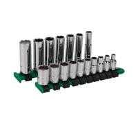 Performance Tool W36301 17pc 1/4 Inche Drive SAE Socket Set With Storage Rail | Deep Wall & Standard Sockets | Superior Grip | Chrome Vanadium