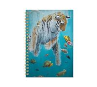 Performing Arts Swimming Tiger Notebook - Fantasy Ocean Artwork & Tropical Fish Illustration - Velvet Touch Hardcover, Spiral Bound Tiger Journal - 144 Lined Pages and size is 7x10” - Made in USA