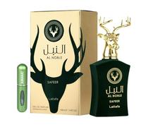 Perfume Al Noble Safeer Original 100ML, Perfume Árabe Unisex de Larga Duración, Eau Da Parfum, Incluye Atomizador 5ML, Fragancia con Notas especiadas, florales y amaderadas (Safeer)