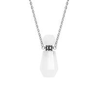 Perfume Bottle A Variety Of Natural Stone Essential Oil Bottle White Quartz Amazon Amethyst Women's Necklace,White Silve Narrow