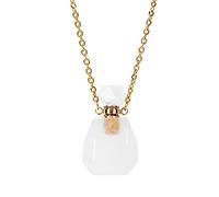 Perfume Bottle A Variety Of Natural Stone Essential Oil Bottle White Quartz Amazon Amethyst Women's Necklace,White Gold Wide