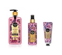 PERFUME JEWELS Love Kisses Set de Regalo para Mujer - Set de Cuidado Corporal con Gel de Ducha 750 ml, Body Splash 250 ml y Loción para Manos y Cuerpo 50 ml - 3 Piezas