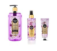 PERFUME JEWELS Pure Love - Set de regalo para mujer - Set de cuidado corporal con gel de ducha 750 ml, Body Splash 250 ml y loción para manos y cuerpo 50 ml - Set de cuidado de 3 piezas con fragancia
