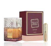 Perfume Khamrah Dukhan | 100ml | Perfume Unisex | Oriental Ahumado | Nota De Tabaco Y Praliné | Aroma Oriental | Incluye Atomizador Recargable 5ml | Alta Duración | Perfume De Mujer y Hombre