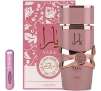 Lattafa Yara Elixir Eau de Parfum, diseño en rosa y oro, lujosa botella de cristal, perfume para mujer de 100 ml