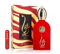 Perfume Thuraya 100ML, Perfume Árabe Unisex de Larga Duración, Eau de Parfum Incluye Atomizador Recargable 5ML Fragancia Cítrica, Especiada y Amaderada con Notas de Azafrán, Rosa y Ámbar (Thuraya)