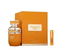 Perfume Tropical Kiss Eau de Parfum 80 ml, Perfume Árabe para Mujer de Larga Duración, Incluye Atomizador Recargable 5 ml, Fragancia Floral Frutal con Notas de Mango Coco y Vainilla (Tropical Kiss)