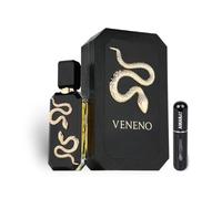 Perfume Veneno EDP 100ML, Perfume Árabe Unisex de Larga Duración, Incluye Atomizador Recargable 5ML, Fragancia Ahumada y Especiada con Notas de Manzana, Canela y Vainilla Bourbon (Veneno)