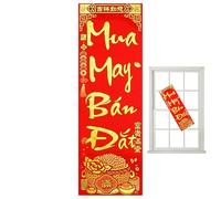 Pergamino del Festival de Primavera | Decoración de Pared de Parejas de Año Nuevo vietnamita, Colgante de Puerta de Estampado en Caliente en Polvo Dorado, de Pared Tradicionales para Festival