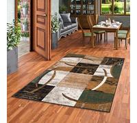 Pergamon Moqueta de diseño Moderna Salón Dormitorio Comedor Pelo Corto Brilliant Karo Beige Verde Tendencia