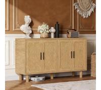PerGar Aparador, cómoda con 4 puertas, armario de cocina con encimera, armario buffet de cocina, tiradores de metal, patas elevadas, para salón, cocina, comedor, 140 x 40 x 80 cm (color roble)