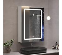 PerGar Armario de baño con espejo con iluminación, armario de baño colgante, armario de baño con espejo y estante, 3 temperaturas de color regulable, interruptor con sensor táctil, blanco, 50 x 70 cm