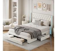 PerGar Cama de 140 x 200 cm, cama con 3 cajones, marco de cama de franela, marco de cama con cajones, cama con iluminación LED, moderno marco de cama con espacio de almacenamiento, adecuado para