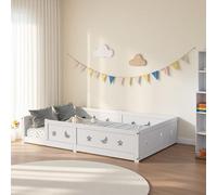 PerGar Cama de suelo Montessori de 140 x 200 cm, cama infantil con protección anticaída y somier, cama infantil segura para niños y niñas, madera maciza de pino, color blanco