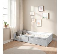 PerGar Cama de suelo Montessori de 90 x 200 cm, cama infantil con protección anticaída y somier, cama infantil segura para niños y niñas, madera maciza de pino, color blanco
