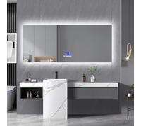 PerGar Espejo de baño 140 x 60 con iluminación LED, espejo de pared iluminado, espejo de baño con Bluetooth, indicador de temperatura, ajuste mediante seis botones, sin vaho