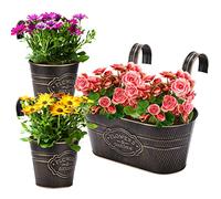 PerGar Macetas de Metal Vintage para Colgar en la Pared, Maceta rústica, Soporte para Plantas con Ganchos Desmontables y Agujero de Drenaje para barandilla, Valla, balcón, terraza, jardín, decoración