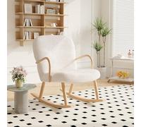 PerGar Mecedora con reposabrazos, sillón de relax, sillón reclinable, silla balancín ergonómico, mecedora de tela de felpa, sillón de lactancia, tumbona de jardín para dormitorio, salón, color crema