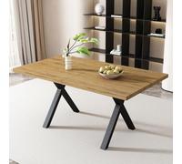 PerGar Mesa de comedor, mesa de cocina, diseño con patas cruzadas, mesa de comedor rectangular, mesa moderna de hierro forjado, para cocina, comedor, sala de estar, oficina, roble + negro, 140 x 80 x