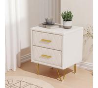 PerGar Mesita de noche, mesita auxiliar con cajón, mesita de noche, mesa de centro, mesa auxiliar de sofá para salón, dormitorio, consola de noche con asas de metal, poliuretano, color crema, 35,5 x