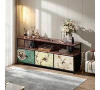 PerGar Mueble de TV vintage, armario para televisión con marco de metal, estantería para TV y 3 cajones de tela coloridos, mesa de TV multifuncional, mesa de salón, almacenamiento de dormitorio, 108 x