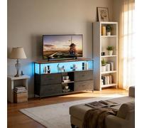 PerGar Mueble de TV vintage, armario para televisión con marco de metal, estantería para TV y 4 cajones de tela negros, mesa de TV multifuncional, mesa de salón, almacenamiento para dormitorio, 137 x