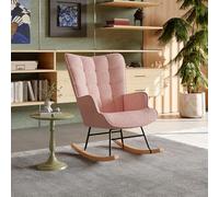 PerGar Sillón mecedora sillón relax de terciopelo Teddy Square Back, sillón mecedora sillón balancín silla acento para dormitorio, sillón relax sillón de TV, color rosa