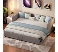 PerGar Sofá cama acolchado extensible 90/180 x 200 cm, sofá cama individual con somier de láminas, cama multifunción, sofá cama para adultos, tela de terciopelo, sin colchón, gris