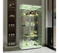 PerGar Vitrina de Cristal con LED, Vitrina de pie de 4 Capas, Vitrina con Cristal y Cerradura, Armario para Libros, Armario de Vitrina para salón, Dormitorio, 164 × 80.5 × 36.5cm, Blanco
