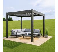 Pérgola bioclimática de acero biohort outdoor living gris y lama gris claro de 312 x 515.5 x 264 cm manual