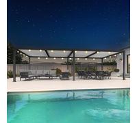 Pérgola con Luces LED - Toldo de Aluminio Ajustable de 8,5 x 3,5 m con Lamas Blancas - Toldo Moderno para jardín Exterior, Patio, terraza o pabellón