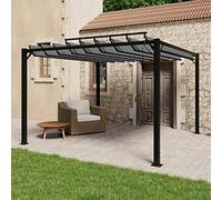 Pérgola de 3 x 3 m con tejado de lamas, color antracita, tejido revestido de poliamida, marco de aluminio resistente, techo ajustable para sol y sombra, cenador de jardín