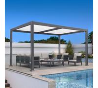 Pérgola de aluminio ajustable con techo con listones, toldo de patio resistente a la intemperie para terraza al aire libre, 4,24 x 3,68 m, estructura moderna de sombra para jardines