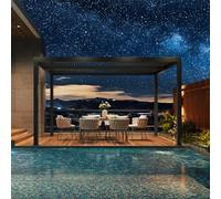 Pérgola de aluminio ajustable con techo con listones, toldo resistente a la intemperie para patio y terraza, 4,24 x 3,68 m, elegante solución de sombra para exteriores