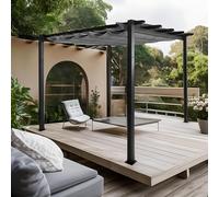 Pérgola de aluminio HWC-N93, cenador para jardín, estable estructura de 8 cm, techo solar UV50+ 3 x 3 m, color gris