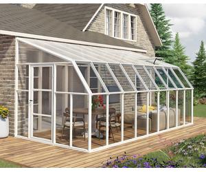 Pérgola de resina adosada con cubierta canopia by palram de 570 x 257 cm blanco