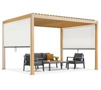 Pérgola de terraza autoportante Lagos 3x4 con persianas laterales de madera Garden Point de 3 m - blanco