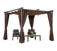 Pérgola para patio La Palma marrón de 3x3 m con cortinas Garden Point