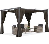 Pérgola para patio La Palma marrón de 4x4m con cortinas Garden Point