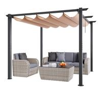Pérgola retráctil para exteriores VEVOR de 10' x 10' con dosel, pérgola de aluminio con dosel retráctil, pérgola moderna con toldo parasol para patios, jardines, terrazas, patios traseros (beige)
