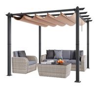 Pérgola retráctil para exteriores VEVOR de 10' x 10' con dosel, pérgola de aluminio con dosel retráctil, pérgola moderna con toldo parasol para patios, jardines, terrazas, patios traseros (beige)