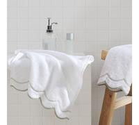 Peri Home Toalla de Mano 100% algodón para baño, Bordada, Suave y Absorbente, 500 g/m², 1 Pieza, 16 x 27 Pulgadas, Color Blanco con Vieira de Salvia