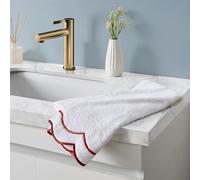 Peri Home Toalla de Mano 100% algodón para baño, Bordada, Suave y Absorbente, 500 g/m², 1 Pieza, 16 x 27 Pulgadas, Color Blanco con Festoneado Rojo Chile