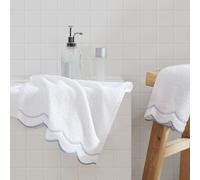 Peri Home Toalla de Mano 100% algodón para baño, Bordada, Suave y Absorbente, 500 g/m², 1 Pieza, 16 x 27 Pulgadas, Color Blanco con Festoneado Azul