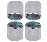 Perilla de bajo Eléctrico, Cúpula de Metal, Carcasa de Gama Alta, Control de Volumen de Tono con Incrustaciones, Piezas de Guitarra, 4 Uds. (Plata)