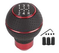 Perilla de cambio de marchas de 5 velocidades, perillas de cambio manual de coche universal cuero artificial + aleación de aluminio(rojo)
