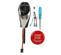 Perilla de cambio de marchas LED Perilla de cambio de marchas automática para automóvil con botón de inicio rojo con un para Serie 5 E39 Sedan Touring 1997 a 2002 Volante a la (Plata galvanizada)